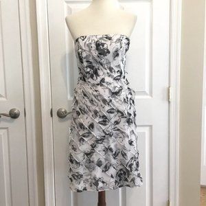 WHBM Black and white floral chiffon dress with detachable straps